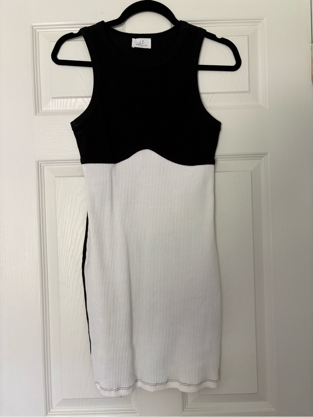Colorblock Ribbed Mini Dress in Black and White
